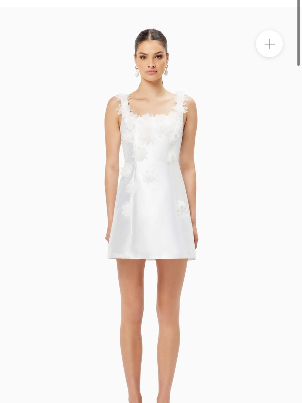 Elliatt Elder White Floral Appliqué Mini Dress with Square Neck